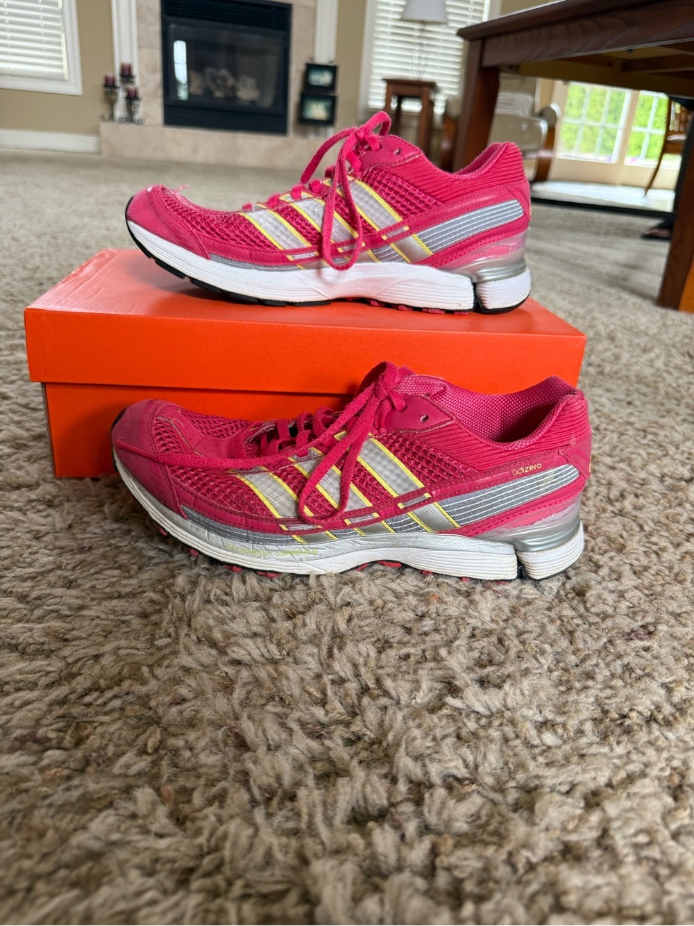 adidas Pink Athletic Running Shoes with Silver and Yellow Accents